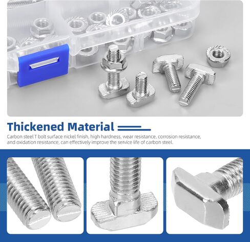 Glarks 80pcs M5 T Slot Drop-in Bolt with Hexagon Flange Nut Set, 10/12/16/20MM Hammer Head T-Bolt, T Shape Stud Sliding Screw, T Screw Stud for European Standard 20 Series Aluminum Profile in Saudi Arabia