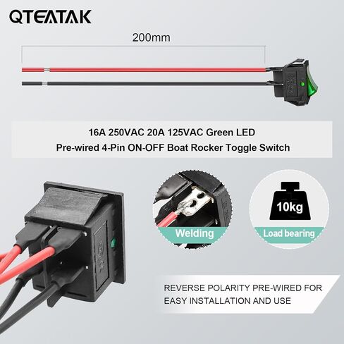 QTEATAK 2 حزمة أخضر LED سلكي مسبقًا قارب الروك تبديل التبديل 2 موقف ON-Off 4-Pin KCD4 التبديل 16A 250VAC 20A 125VAC in Kuwait