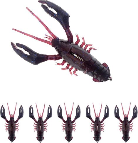 Crawfish Lures for Bass Fishing, Pre-Rigged Soft Fishing Lures, Amazing Bass Fishing Gifts for Men, 3inch, 5/8oz, 5Pcs in Saudi Arabia