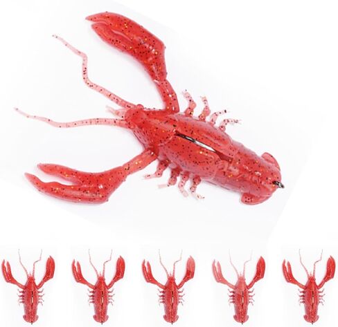 Crawfish Lures for Bass Fishing, Pre-Rigged Soft Fishing Lures, Amazing Bass Fishing Gifts for Men, 3inch, 5/8oz, 5Pcs in Saudi Arabia
