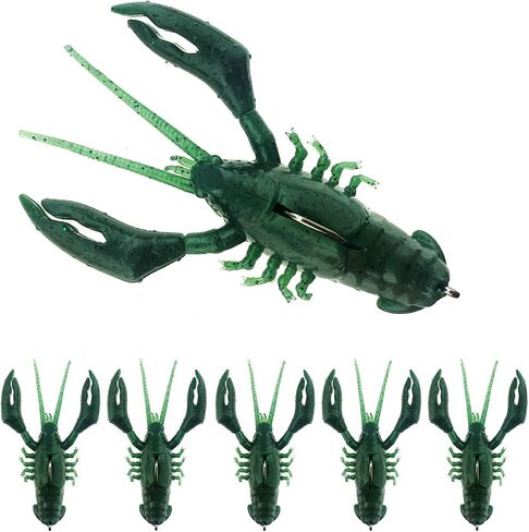 Crawfish Lures for Bass Fishing, Pre-Rigged Soft Fishing Lures, Amazing Bass Fishing Gifts for Men, 3inch, 5/8oz, 5Pcs in Saudi Arabia