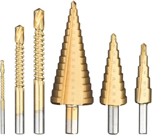 Step Drill Bits Set Titanium High Speed Steel Pagoda Sawtooth Drill Bit Serrated Twist Drill Bits Metal Wood Hole Dril Tools (6Pcs Red Box) in Saudi Arabia