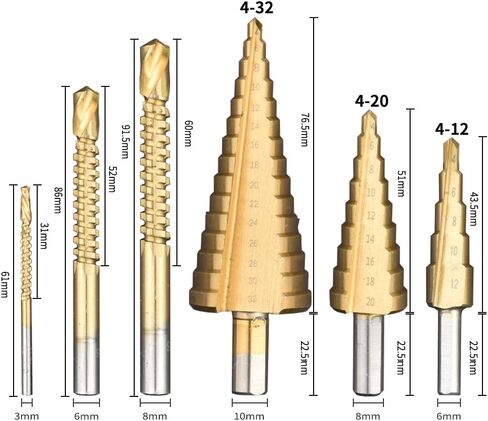Step Drill Bits Set Titanium High Speed Steel Pagoda Sawtooth Drill Bit Serrated Twist Drill Bits Metal Wood Hole Dril Tools (6Pcs Red Box) in Saudi Arabia