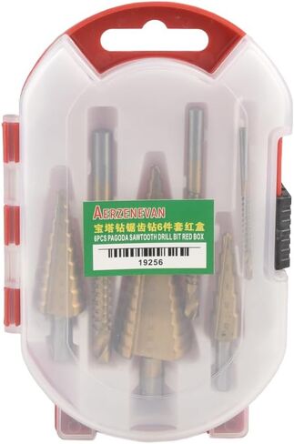 Step Drill Bits Set Titanium High Speed Steel Pagoda Sawtooth Drill Bit Serrated Twist Drill Bits Metal Wood Hole Dril Tools (6Pcs Red Box) in Saudi Arabia