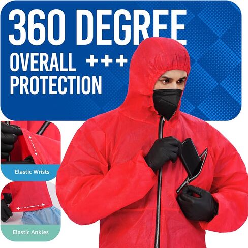 Medtecs Hazmat Suits - 6 Sizes Options (1 PC) - with Sealed Tape - AAMI Level 4 Disposable Coverall PPE Suit for Biohazard Chemical Protection - CoverU Full Body Protective Clothing with Hood | L in Kuwait