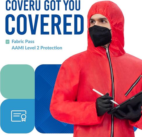 Medtecs Hazmat Suits - 6 Sizes Options (1 PC) - with Sealed Tape - AAMI Level 4 Disposable Coverall PPE Suit for Biohazard Chemical Protection - CoverU Full Body Protective Clothing with Hood | L in Kuwait