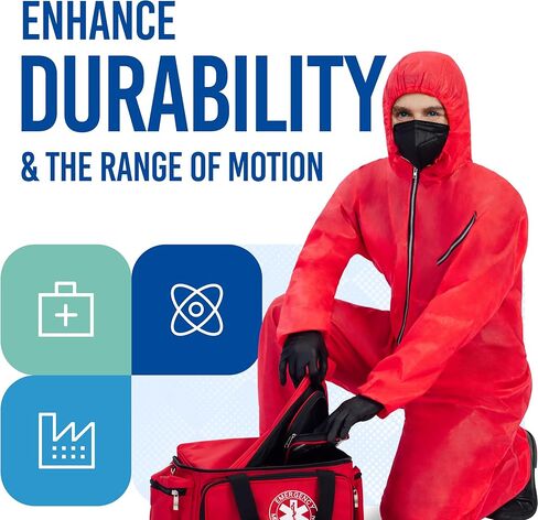 Medtecs Hazmat Suits - 6 Sizes Options (1 PC) - with Sealed Tape - AAMI Level 4 Disposable Coverall PPE Suit for Biohazard Chemical Protection - CoverU Full Body Protective Clothing with Hood | L in Kuwait