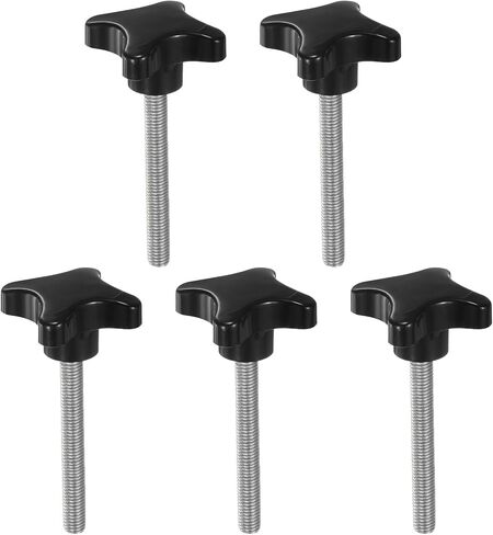 HARFINGTON 5pcs Star Clamping Knobs M10 x 80mm Metric Male Thread 60mm 4-Point Plastic Head Threaded Stud Knob Hand Tightening Thumb Screw Jig Handle, Black in Saudi Arabia