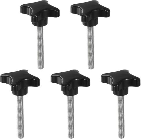 HARFINGTON 5pcs Star Clamping Knobs M10 x 80mm Metric Male Thread 60mm 4-Point Plastic Head Threaded Stud Knob Hand Tightening Thumb Screw Jig Handle, Black in Saudi Arabia
