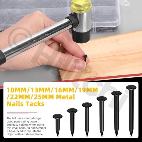 Hilitchi 1200PCS 6 Sizes Black Shoes Nails M10 M13 M16 M19 M22 M25 Carbon Steel Non-Slip Nails Tacks Black Metal Shoe Nails Assortment Kits for Shoes Boots Leather Heels Soles Repairs in Kuwait