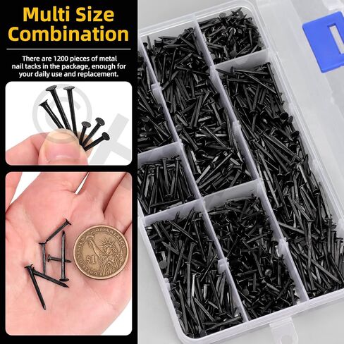 Hilitchi 1200PCS 6 Sizes Black Shoes Nails M10 M13 M16 M19 M22 M25 Carbon Steel Non-Slip Nails Tacks Black Metal Shoe Nails Assortment Kits for Shoes Boots Leather Heels Soles Repairs in Kuwait
