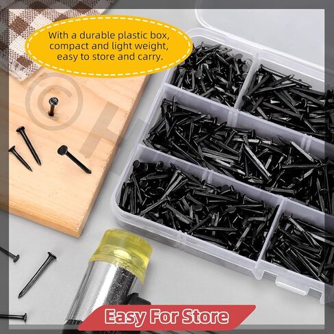 Hilitchi 1200PCS 6 Sizes Black Shoes Nails M10 M13 M16 M19 M22 M25 Carbon Steel Non-Slip Nails Tacks Black Metal Shoe Nails Assortment Kits for Shoes Boots Leather Heels Soles Repairs in Kuwait