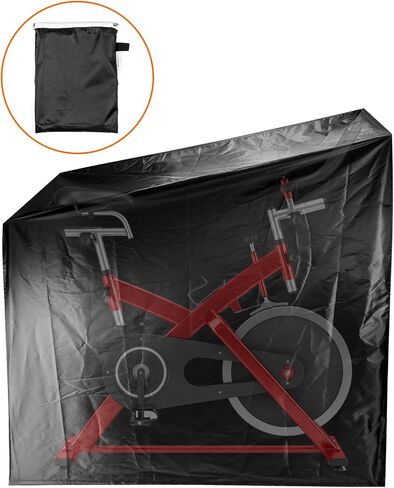 QWORK Exercise Bike Cover, Upright Outdoor Waterproof UV Dust Wind Bicycle Storage for Most Fitness Stationary Bikes, Premium Sport Training Bike (Black) in Saudi Arabia