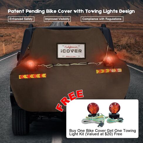 iCOVER Bike Cover for Transport with Towing Light& License Plate Pocket- Patent Pending 800D Waterproof Ripstop Outdoor Bicycle Cover with Bungee Cargo Net for 1-2 Bikes on Rack in Saudi Arabia