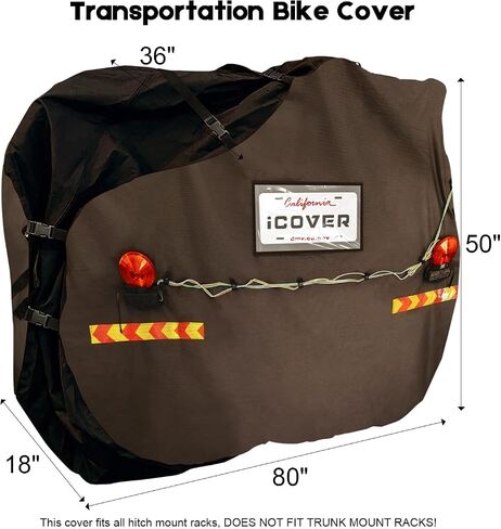 iCOVER Bike Cover for Transport with Towing Light& License Plate Pocket- Patent Pending 800D Waterproof Ripstop Outdoor Bicycle Cover with Bungee Cargo Net for 1-2 Bikes on Rack in Saudi Arabia