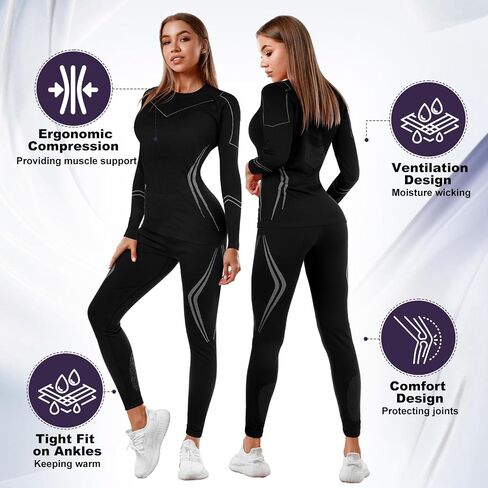 Patelai 2 Set Women's Thermal Ski Underwear Long Breathable and Warm Johns Base Layer Womens Cold Weather for Women in Saudi Arabia
