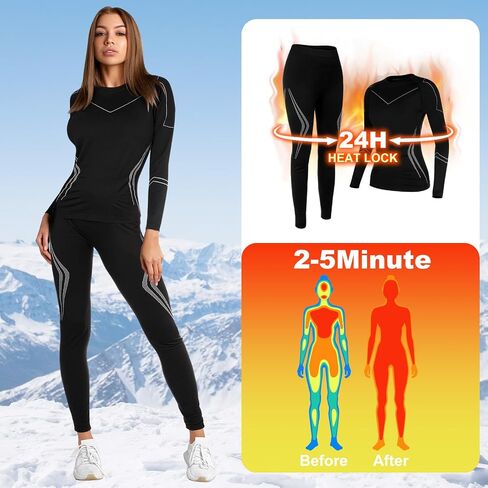 Patelai 2 Set Women's Thermal Ski Underwear Long Breathable and Warm Johns Base Layer Womens Cold Weather for Women in Saudi Arabia