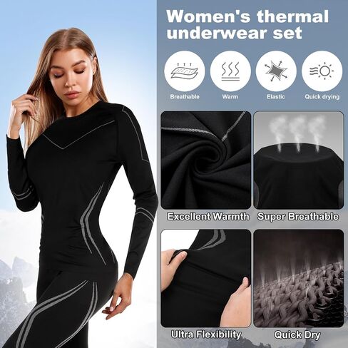 Patelai 2 Set Women's Thermal Ski Underwear Long Breathable and Warm Johns Base Layer Womens Cold Weather for Women in Saudi Arabia
