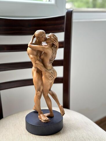 13.78'' Handmade Wooden Lovers Statuette - Romantic Beech Wood Sculpture, Hand-Carved Figurine for Home and Office Decor, Perfect Gift for Weddings, Anniversaries, Valentine’s Day in Saudi Arabia