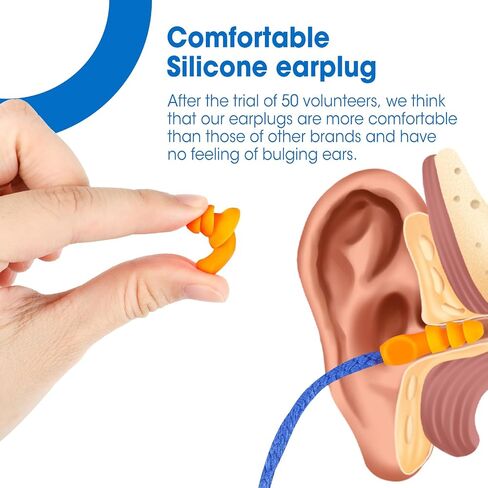 AZEN 55 Pairs Silicone Ear Plugs, Reusable Earplugs for Noise Reduction, 25dB NRR Corded Ear Plugs for Sleeping Noise Cancelling, Ear Plugs with String Individual Packing in Saudi Arabia