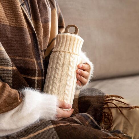 SHIMOYAMA Small Hot Water Bottle with Cover, 600ml Silicone Hot Water Bag for Pain Relief, Hand Warmer – Ideal for Waist, Back, Neck, and Shoulders, Beige in Saudi Arabia