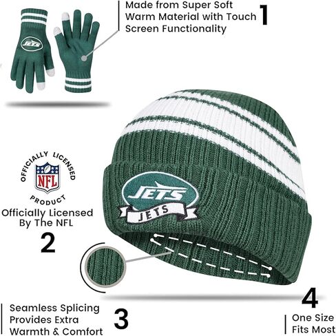 Ultra Game Youth NFL Official Super Soft Team Stripe Winter Beanie Knit Hat with Extra Warm Touch Screen Gloves in Saudi Arabia