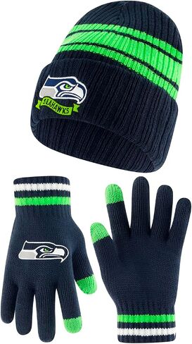 Ultra Game Youth NFL Official Super Soft Team Stripe Winter Beanie Knit Hat with Extra Warm Touch Screen Gloves in Saudi Arabia