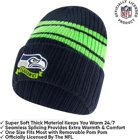 Ultra Game Youth NFL Official Super Soft Team Stripe Winter Beanie Knit Hat with Extra Warm Touch Screen Gloves in Saudi Arabia