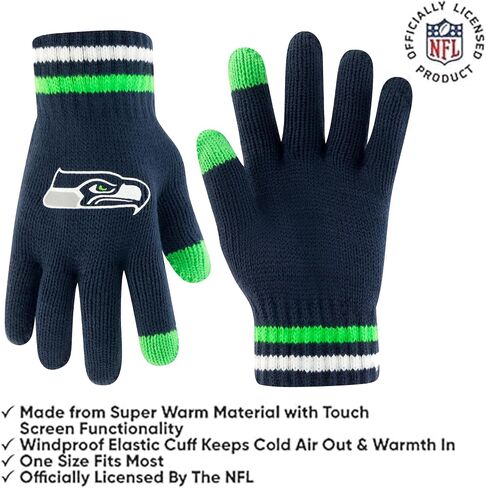 Ultra Game Youth NFL Official Super Soft Team Stripe Winter Beanie Knit Hat with Extra Warm Touch Screen Gloves in Saudi Arabia