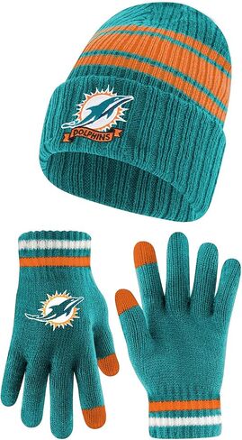 Ultra Game Youth NFL Official Super Soft Team Stripe Winter Beanie Knit Hat with Extra Warm Touch Screen Gloves in Saudi Arabia