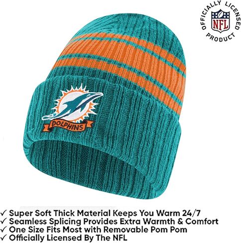 Ultra Game Youth NFL Official Super Soft Team Stripe Winter Beanie Knit Hat with Extra Warm Touch Screen Gloves in Saudi Arabia