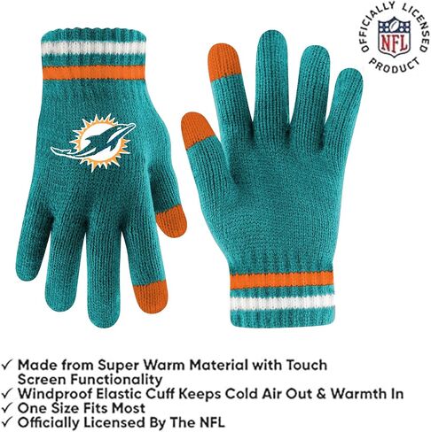 Ultra Game Youth NFL Official Super Soft Team Stripe Winter Beanie Knit Hat with Extra Warm Touch Screen Gloves in Saudi Arabia