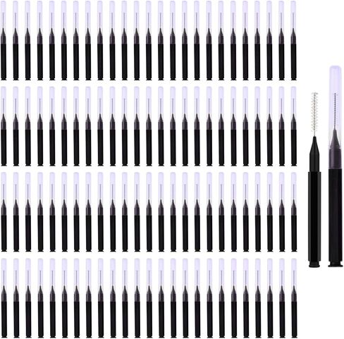 100pcs Black Interdental Brushes,Braces Flossers,Braces Brush Cleaner Toothpicks Floss Picks, Eyebrow Spoolies Lamination Brush for Cleaning Teeth, Braces, and Brushing Eyelashes, Eyebrows in Saudi Arabia