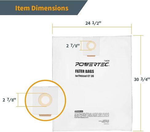 POWERTEC Shop Vacuum Bags 5PK for Festool CT MINI, CT MIDI (from 2019 onwards), CT15, CTC MINI/MIDI Dust Extractor, Replacement Fleece Filter Bags for Festool 204308 Shop Vacuum Dust Collection Bags in Saudi Arabia