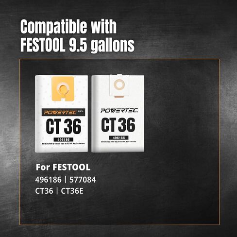 POWERTEC Shop Vacuum Bags 5PK for Festool CT MINI, CT MIDI (from 2019 onwards), CT15, CTC MINI/MIDI Dust Extractor, Replacement Fleece Filter Bags for Festool 204308 Shop Vacuum Dust Collection Bags in Saudi Arabia