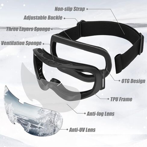 FEISEDY Sports Ski Goggles Snowboard Anti-Fog Mirrored Snow Goggles OTG UV Protection for Women Men Youth B2946 in Saudi Arabia
