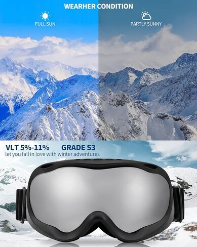 FEISEDY Sports Ski Goggles Snowboard Anti-Fog Mirrored Snow Goggles OTG UV Protection for Women Men Youth B2946 in Saudi Arabia