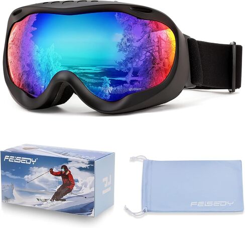 FEISEDY Sports Ski Goggles Snowboard Anti-Fog Mirrored Snow Goggles OTG UV Protection for Women Men Youth B2946 in Saudi Arabia