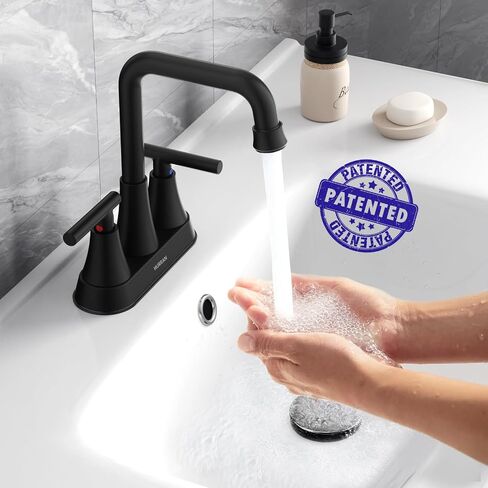 Bathroom Sink Faucet, Hurran 4 inch Brushed Gold Bathroom Faucets for Sink 3 Hole with Pop-up Drain and Supply Hoses, 360 Swivel Spout 2-Handle Centerset Faucet for Bathroom Sink Vanity RV Farmhouse in Saudi Arabia