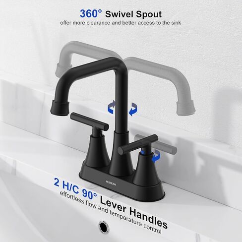 Bathroom Sink Faucet, Hurran 4 inch Brushed Gold Bathroom Faucets for Sink 3 Hole with Pop-up Drain and Supply Hoses, 360 Swivel Spout 2-Handle Centerset Faucet for Bathroom Sink Vanity RV Farmhouse in Saudi Arabia