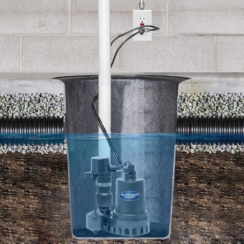 Superior Pump 92260 1/4 HP Plastic Sump Pump with Vertical Float Switch, Black in Kuwait