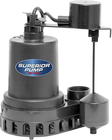 Superior Pump 92260 1/4 HP Plastic Sump Pump with Vertical Float Switch, Black in Kuwait