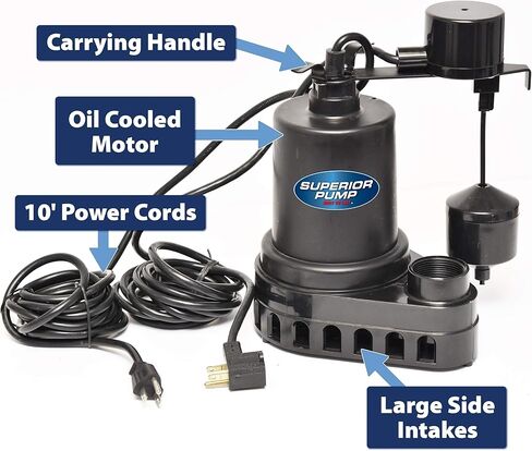 Superior Pump 92260 1/4 HP Plastic Sump Pump with Vertical Float Switch, Black in Kuwait