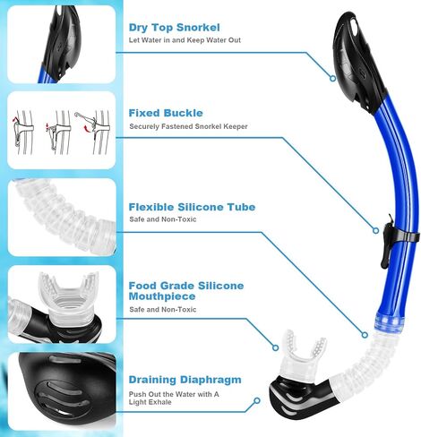 Snorkeling Gear for Adults Kids - Mask Fins Snorkel Set with Panoramic View Snorkel Mask Anti-Fog Anti-Leak, Dry Top Snorkel, Dive Flippers and Gear Bag in Saudi Arabia