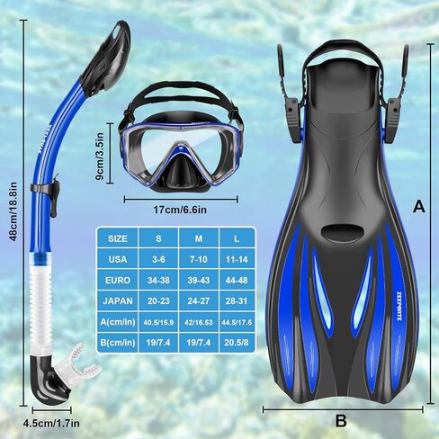 Snorkeling Gear for Adults Kids - Mask Fins Snorkel Set with Panoramic View Snorkel Mask Anti-Fog Anti-Leak, Dry Top Snorkel, Dive Flippers and Gear Bag in Saudi Arabia