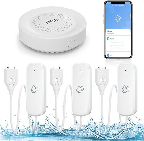 eMylo WiFi Water Leak/Water Level 2-in-1 Detector & Smart 100dB Adjustable Alarm, Defence Alarm Kit, APP Smart Push, Remote Control & App Sharing, Linkage, Easy Installation in Saudi Arabia