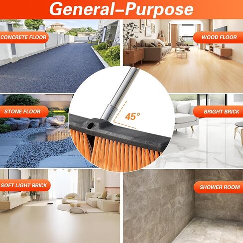 LUCHIA 18" Heavy Duty Push Broom with 65" Adjustable Stainless Steel Handle | Flagged Bristles for Indoor & Outdoor Broom for Floor Cleaning with Brooms, Gloves & Cloth | Orange in Saudi Arabia