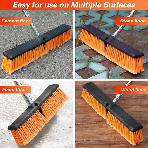 LUCHIA 18" Heavy Duty Push Broom with 65" Adjustable Stainless Steel Handle | Flagged Bristles for Indoor & Outdoor Broom for Floor Cleaning with Brooms, Gloves & Cloth | Orange in Saudi Arabia