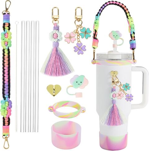 Morla Accessories Set for Stanley Cup,Paracord Handle Strap Carry for Simple Modern and Other 8oz - 40oz Tumbler.12 Pcs Water Bottle Carrier Set. in Saudi Arabia
