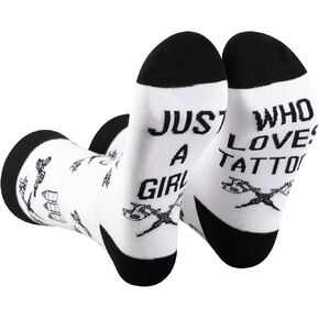 PXTIDY 2 Pairs Tattoo Artist Gift Tattoo Print Sock Tattoo Ideas Sock Tattoo Shop Gift Just A Girl Who Loves Tattoos Sock